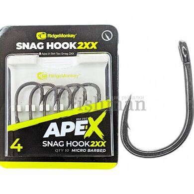 RidgeMonkey Ape-X Snag Hook 2XX Barbed, 10, 4