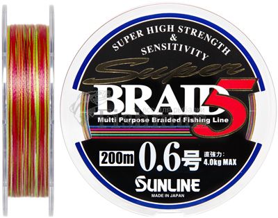 Sunline Super Braid 5 200 метрів, 0.128 мм.(#0.6), 4 кг.