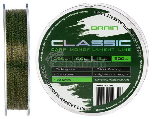 Brain Classic Carp Line 3D camo 300m, 0.25 мм, 6.58 кг(14.5 lb)