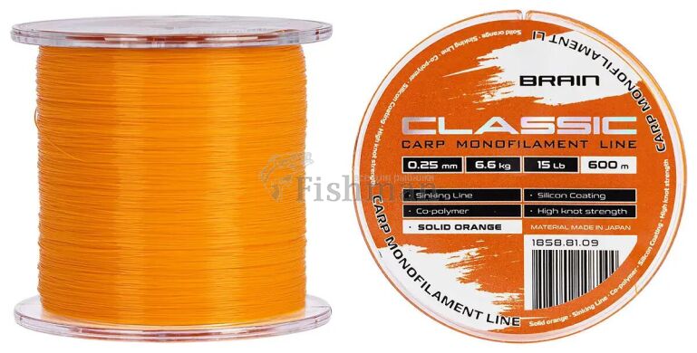 Brain Classic Carp Line Solid orange 600m, 0.25 мм, 6.58 кг(14.5 lb)
