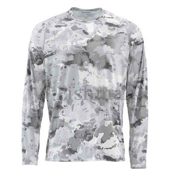 Simms SolarFlex Crewneck Prints Cloud Camo Grey, L