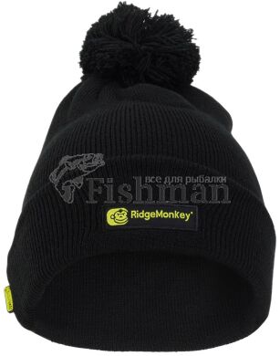 RidgeMonkey Bobble Beanie Hat Black, чорний