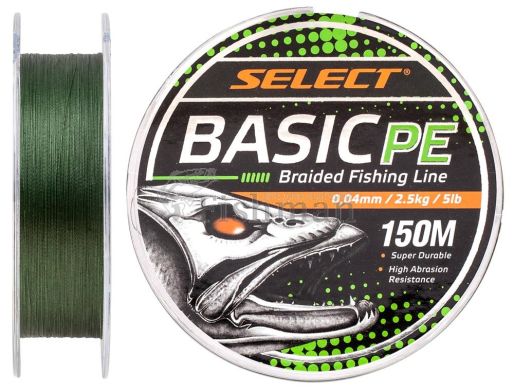 Шнур Select Basic PE 150m green, 0.260 мм.(#2.5), 20,0 кг (44 lb)